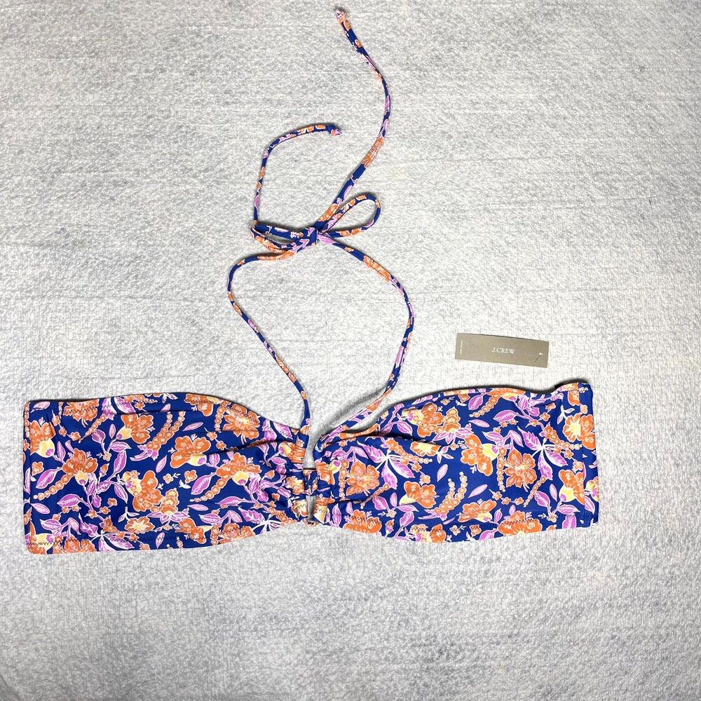 J.Crew Floral Print Neck Tie Bikini Top Dark blue Ladies Size 3X NEW BH512‎ HBL